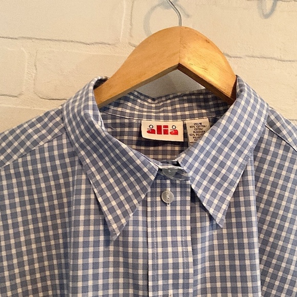 Vintage Women’s Button shirt Alia Like new Blue Gingham Plaid Cotton blend 20W - Picture 7 of 9